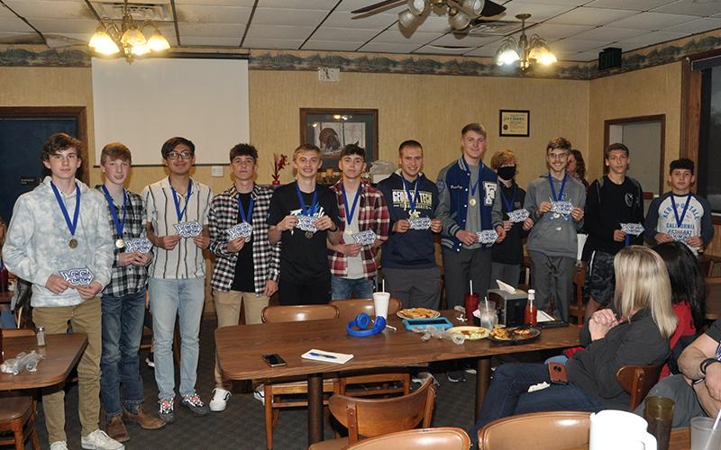 The Fannin County men’s cross country team was awarded patches for their lettermen jackets for finishing in Region 7AA as Runners-Up. Shown following the awards are, from left, Phoenix Leifer, Luke Callihan, Daniel Espinoza Garcia, Jake Jones, Jacob Keppel, Corbin Head, Sam Jabaley, Bryce Ware, Lucas Whitaker, James Kyle, Ben Bloch and Zechariah Prater.