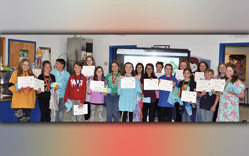 East Fannin Elementary School 4-H Project Achievement Award winners for fifth grade are, from left, Jayle Beavers, Kylie Campbell, Carson Odom, Brady Cole, Claire Saxon, Addison Head, Gracie McDaris, Bella Eads, Ali Jones, Izzy Torres, Lillian Freeman, Taber Pass, Amberly Patterson, Stella Burkett, Alexa Hawkins, Trenten Flowers, Lily Williams and Joslynn Harvey.