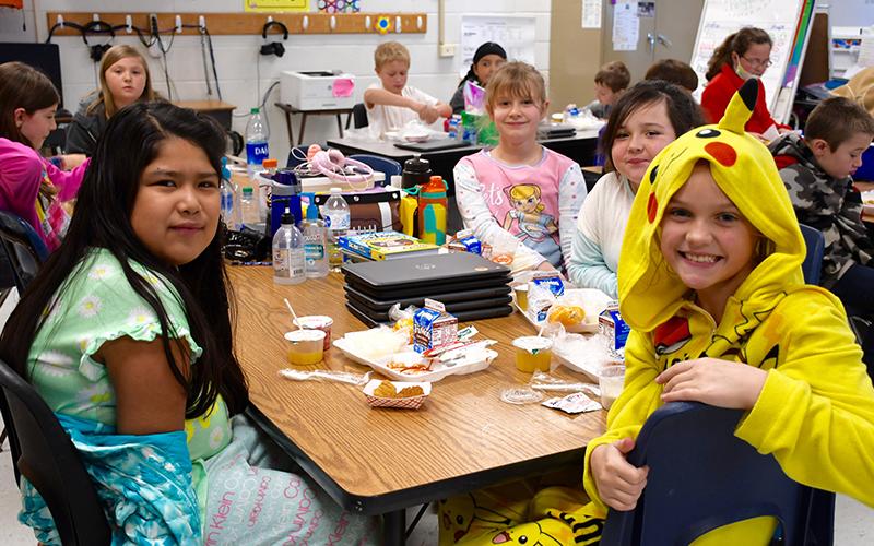 East Fannin Elementary School students showed up to school in their favorite pajamas for Read Across America Week Wednesday, March 3. Shown are, from left, Juliet Bautista Velasco, Selah Patterson, Mallory Pittman and Darcie Green.