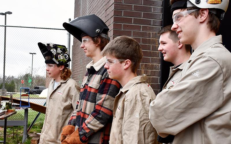 Fannin County High School welding students got to show off the new skills they have learned to fifth grade students from East Fannin Elementary School Friday, March 19. Shown are, from left, Dawson Ross, Ethan Long, Levi Pierce, Peyton O’neal and Blake Ledford.