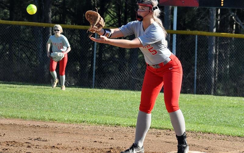 First baseman Sapporiah Ross gets an out in recent action for the Copper Basin Lady Cougars softball team.