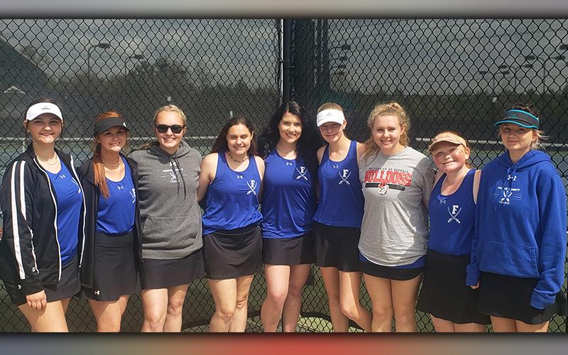 The Lady Rebel tennis team capped a successful season Tuesday, March 30. Shown following their match are, from left, Cabella Hughes, Olivia McCallister, Emma Mitchell, McKenna Hill, Peyton Rogers, Anna Beth Minear, McKenzie Chastain, Kendra Newman and Kati Kraft.
