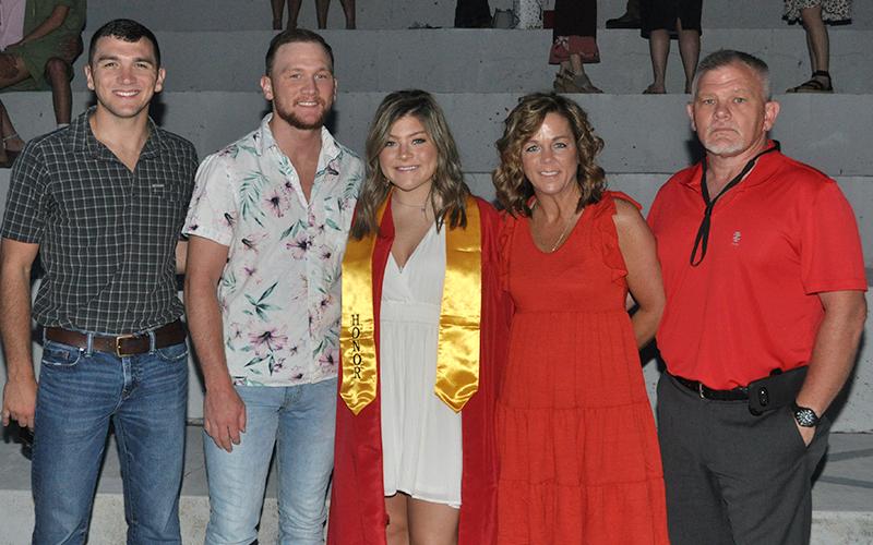 Honor graduate Kaitlyn Goode was recognized with the rest of Copper Basin’s 2021 graduating class Thursday, May 20. Shown following the graduation ceremony are, from left, Jacob Goode, brother; Jesse Goode, brother; graduate Kaitlyn Goode; Amy Goode, mother; and David Goode, father.