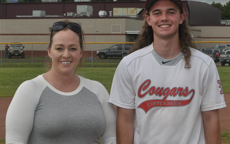 The Copper Basin Cougars honored eight seniors before their game against Tellico Plains Thursday, April 29. Radford Cheek was one of the eight honored and is shown with his mother, Veronica Cheek.