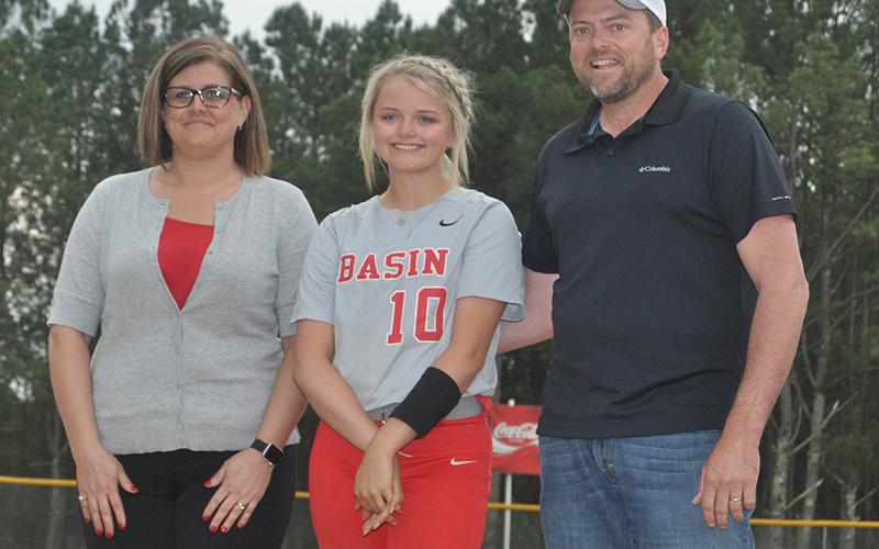 Haley Harper was honored after the Lady Cougars' softball game against Lookout Valley Thursday, April 29. Harper was recognized with her parents, Chris and Brandy Harper.