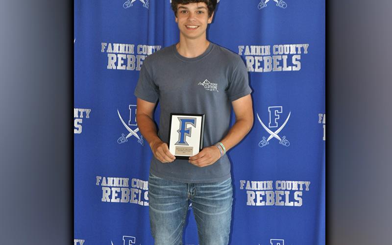 Hayden Danner was awarded the Rookie of the Year Award during the Fannin Rebels’ baseball awards banquet Monday, May 17.