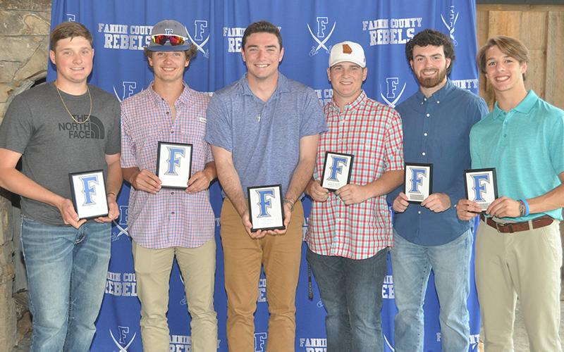 The Rebels that made the Honorable Mentions, Second Team and First Team 7-AA All Regions teams were recognized during the Rebels awards banquet Monday, May 17. Shown are, from left, Bradley Holloway, Jason Pearson, Brady Martin, Chance Stacy, Sawyer Moreland and Carter Mann.