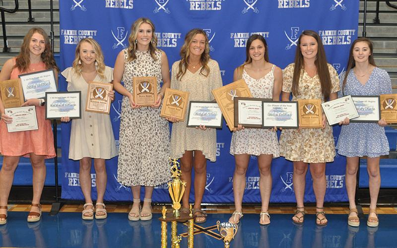 The Fannin County Lady Rebels basketball team held their end-of-season banquet Monday, May 3. Individual award winners shown are, from left, Abby Ledford, Mackenzie Johnson, Olivia Sisson, Reagan York, Becca Ledford, Natalie Thomas and Courtney Davis.
