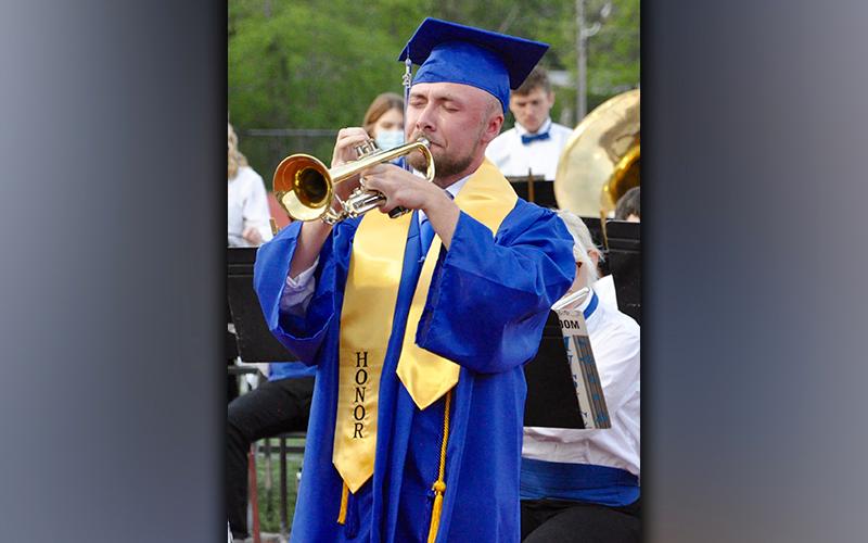 Fannin County High School graduate Mathew Johnson performs “Somewhere Over the Rainbow” for guests during graduation Friday, May 21.