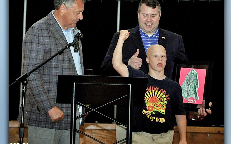 Members of Mountain Area Christian Academy and student Austin Pankey, front, helped thank Georgia State Senator Steve Gooch, left, and District 9 Representative Will Wade for their part in the passing of SB 47, which expands eligibility under the Georgia Special Needs Scholarship Act.