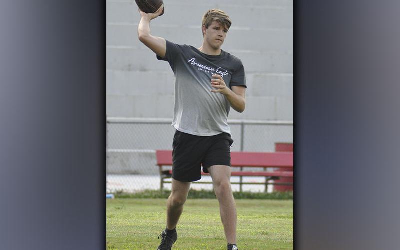 Copper Basin quarterback Joe Boggs throws a dart to a receiver during the Cougars’ Summer workout Thursday, June 10.