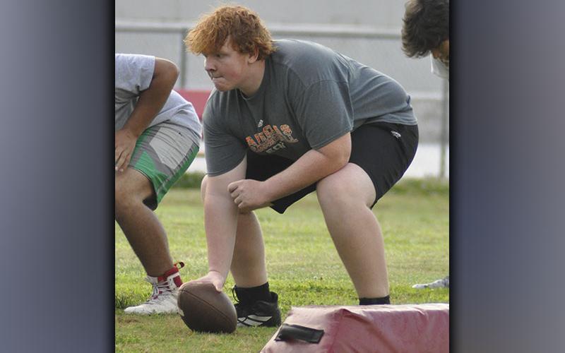 Cougar center Tucker Shroth hikes the ball during Copper Basin’s football practice Thursday, June 10.