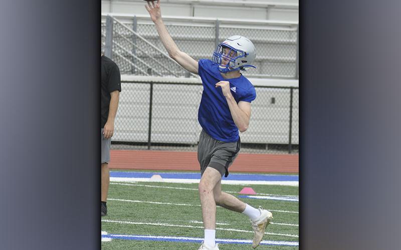 Fannin Rebel David Mashburn finds the open receiver during the Rebels’ football practice Wednesday, June 9.