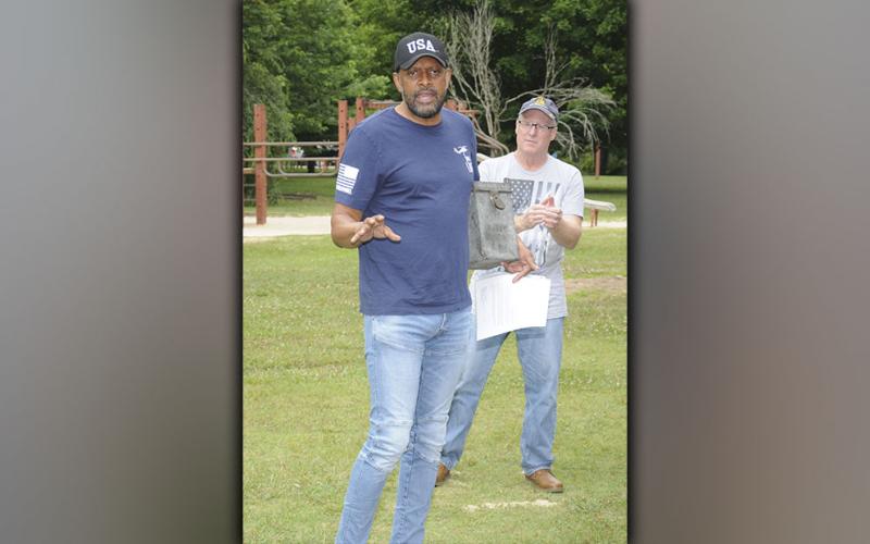 Vernon Jones brought his campaign for governor of Georgia to Fannin County Saturday, June 19. He is shown speaking to a crowd at Ron Henry Horseshoe Bend Park.