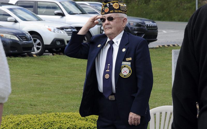 Veterans Chaplain James Galloway salutes during the Memorial Day service. Galloway is also a member of the North Georgia Honor Guard.