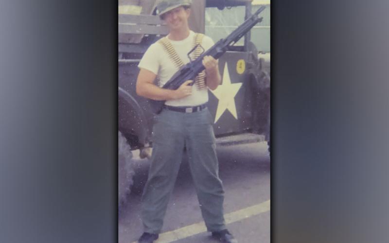 Vietnam veteran Ken Campbell prepares for guard duty in Vietnam where he served a full year.