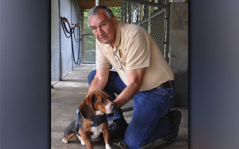 This male Beagle was surrendered Thursday, June 24. He has a black, brown and white coat with cute, floppy ears. View this sweetie using intake number 206-21. He is shown with animal control Interim Manager J.R. Cornett.