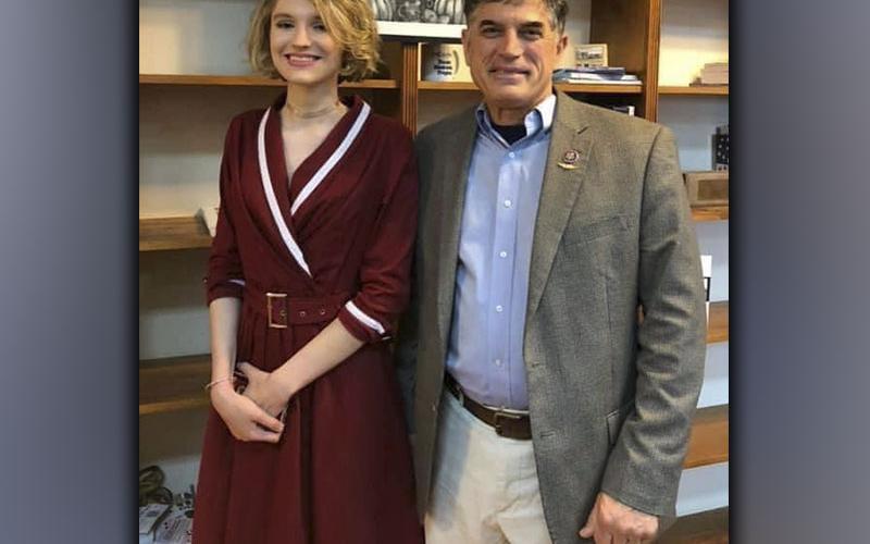 Submitted Photo Kenna Verner, a rising senior at Fannin County High School, won second place in the 2021 9th District Congressional Art Competition. A reception was held at Congressman Andrew Clyde’s office in Gainesville, Georgia, Wednesday, June 9. Verner and Clyde are shown at the event.