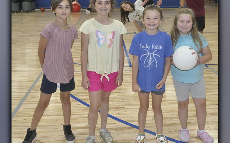The Fannin County Recreation Center hosted Summer Camp Wednesday, June 9. Shown playing volleyball are, from left, Maddie Wiggins, Jordie Hennessey, Sophie Price and Lucy Mathis.