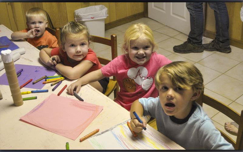 McCaysville Gospel Tabernacle recently held their Vacation Bible School. This year’s theme was “The Days of Noah.” Shown during crafts are, from left, Briggs Dillard, Emoree Johnson, Bennett Dillard and Ben Coffinger.