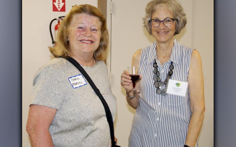 Fannin County Chamber of Commerce’s Business After Hours is back, and the first one after over a year was held at Fannin County Family Connection Thursday, July 22. Enjoying each others company are Carol Martel, left, and Family Connection Board of Directors Secretary Jane Kimzey.