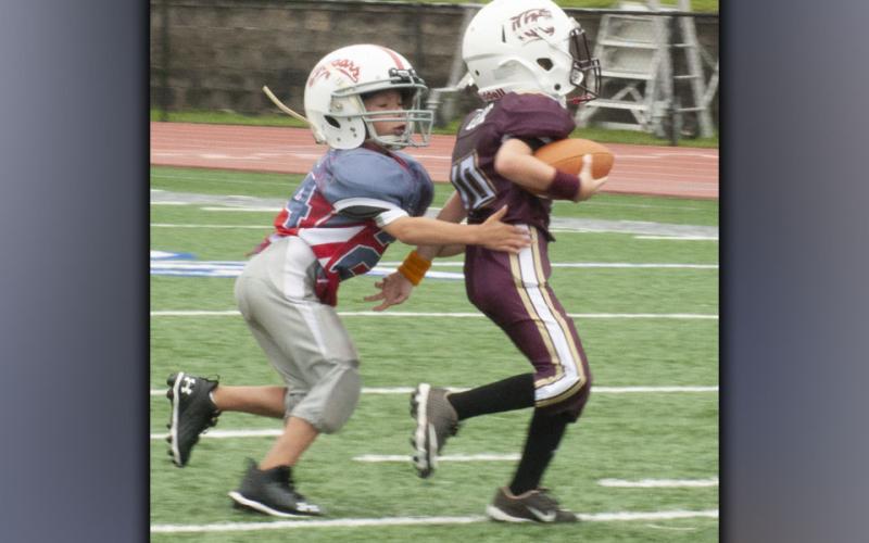 Preston Finney (24) brings down a ball carrier during the Cougars game at Fannin’s jamboree Saturday, August 21.