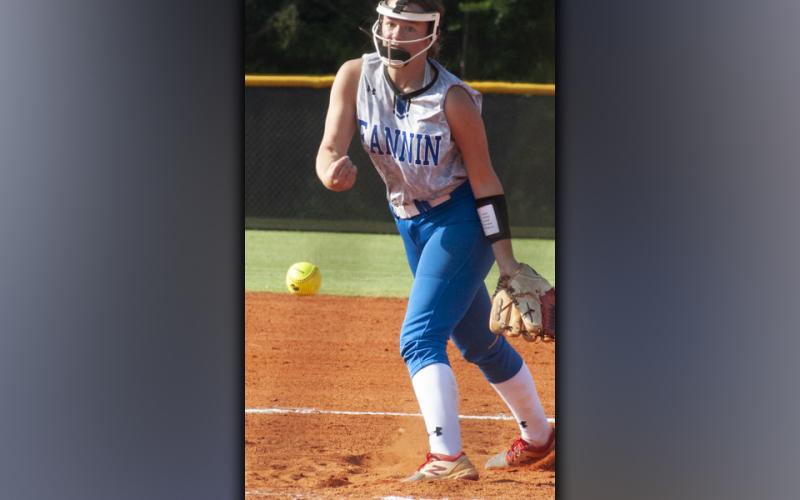 Jayden Bailey throws a strike during the Lady Rebels 15-2 win over Gordon Central Lady Warriors Tuesday, August 24.