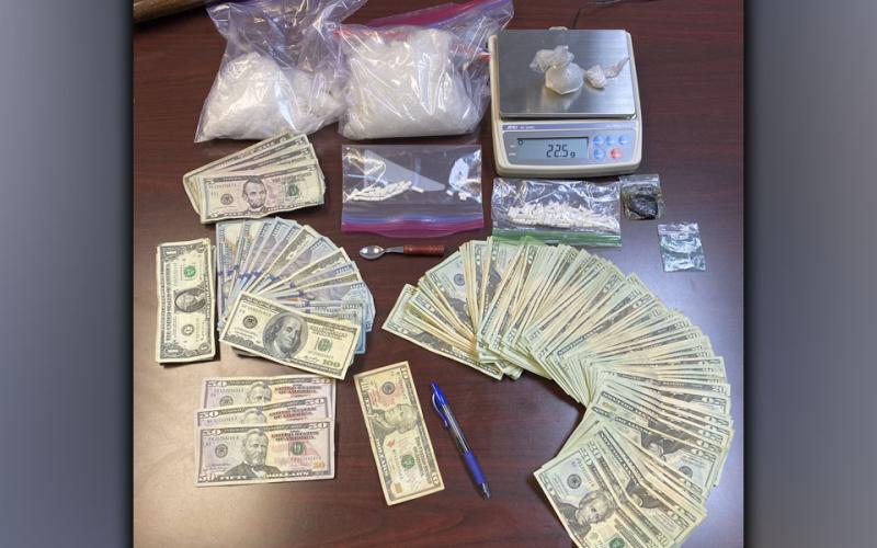 Almost 800 grams of methamphetamine, which is over three-fourths of a kilo, over $4,000 in cash, 60 Xanax tablets, THC in paste form, and drug related objects, above, were confiscated during the arrests of two people on drug trafficking and other related charges August 4. A third arrest in the case came August 9.