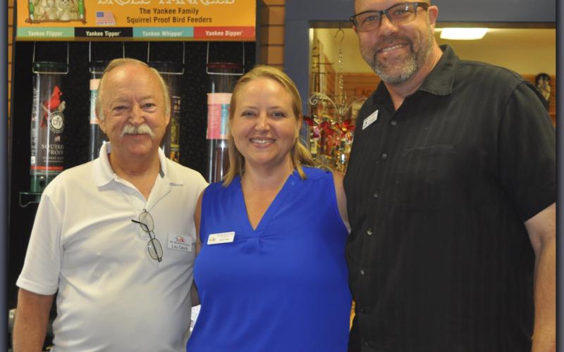 The Fannin County Chamber of Commerce held their Business After Hours event Tuesday, August 24, at the Blue Ridge Bird Seed Company. Shown are store owners, from left, father, Lou Davis; daughter, Jamie Davis; and chamber ambassador Troy “Luke” Shirbroun.