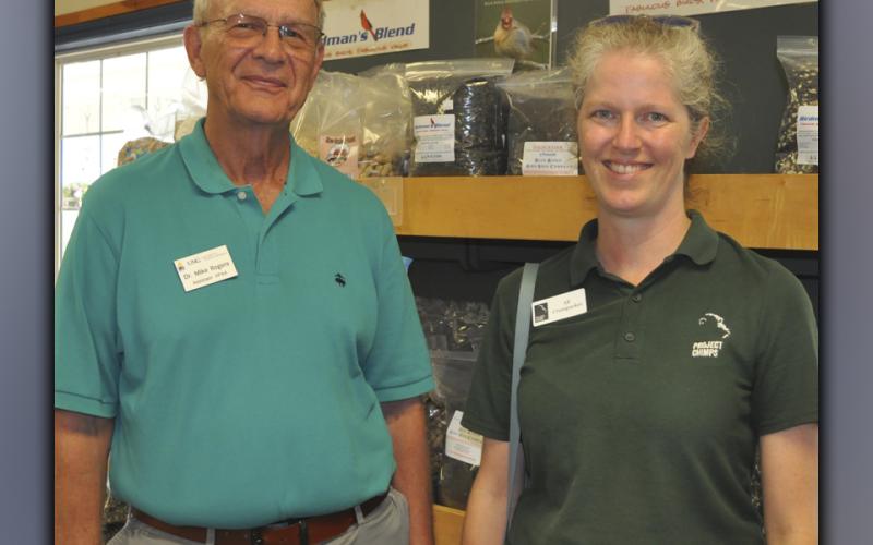 Dr. Mike Rogers with University of North Georgia and Ali Crumpacker with Project Chimps came to mingle with local business owners and members of the community during the Fannin County Chamber of Commerce’s Business After Hours event Tuesday, August 24, at the Blue Ridge Bird Seed Company.