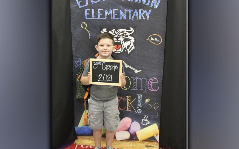 East Fannin Elementary School third grader Kaden Peardon is ready for his first day of school Friday, July 30.