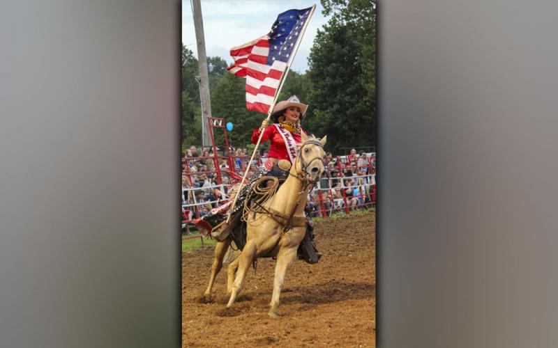 Miss Rodeo USA Kylee Campbell gets the show started during the 25th Annual Kiwanis club of Blue Ridge and Mountain Valley Motors Rodeo Saturday night.