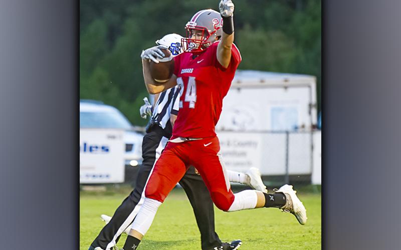 Cadan Williams hauls in a catch for a big gain in recent action for the Copper Basin Cougar football team.