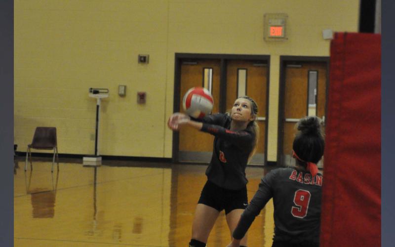 Makenna Miles keeps a volley alive in recent action for the Copper Basin Lady Cougar volleyball team.