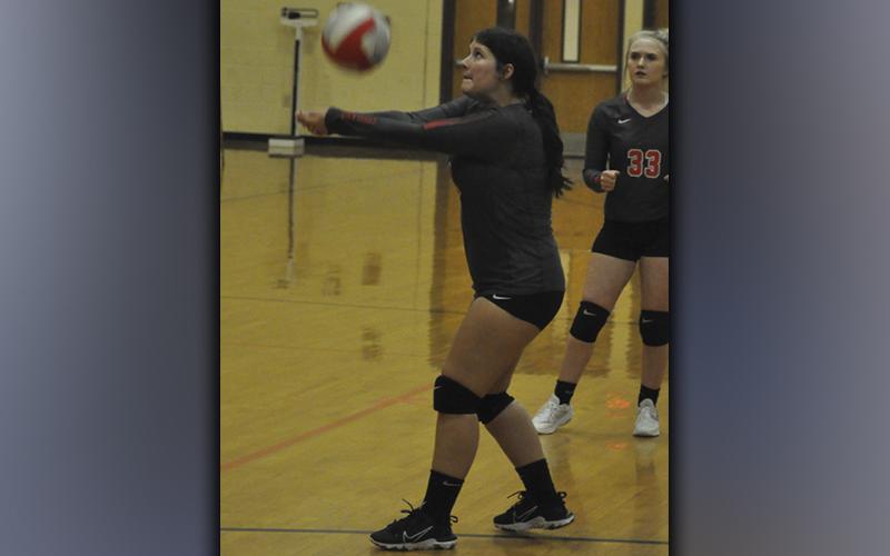 Ally Foster keeps a volley alive during the Lady Cougars volleyball game against Meigs County Tuesday, September 7.