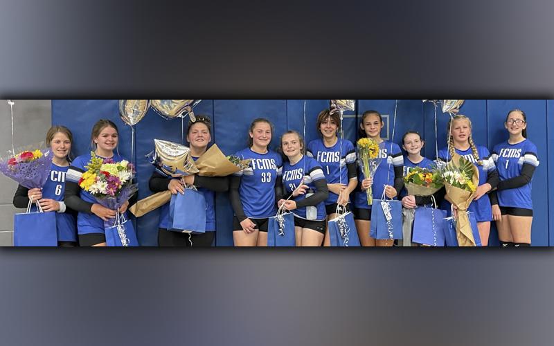 The Fannin County Middle School volleyball team recently held their eighth grade night at the FCMS gym. Shown following the ceremony are, from left, Kaydence Wright, Maya Butler, Maddie Usry, Bridgett Allen, Maggie Ledford, Peyton Slone, Lexi Gravely, Libby Stewart, Kendall Clore and Karis McIver.