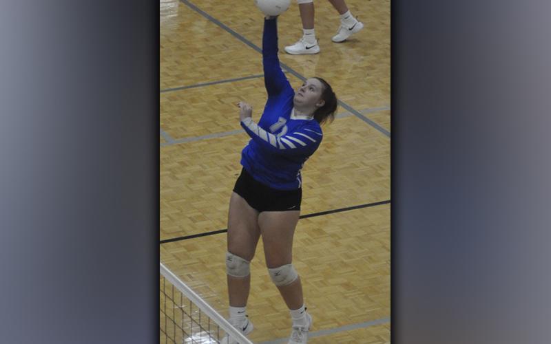 Lady Rebel Kaylie Kendall spikes the ball during a recent match for the Lady Rebels volleyball team.