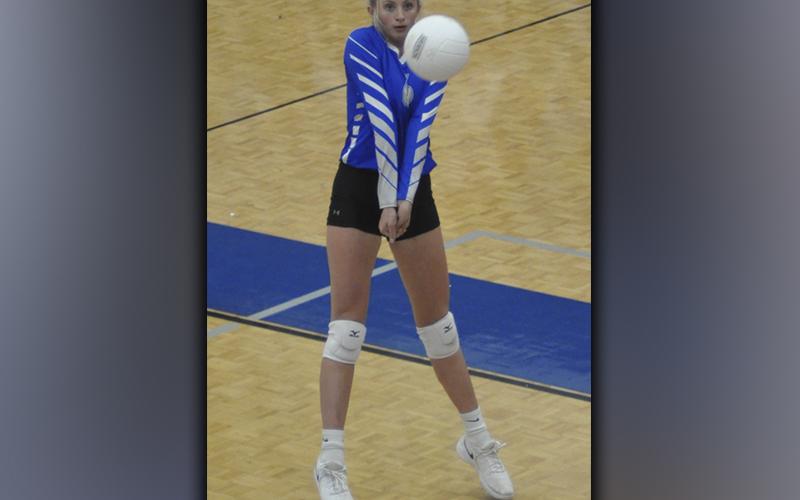 Ava Queen keeps a volley alive during the Lady Rebels volleyball match against Pickens Thursday, September 9.