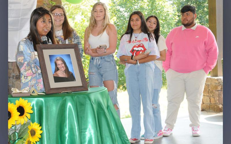 This group of Sydnie Grace Jones’ friends shared fond memories of theirs during intersection dedication ceremonies last week. Shown, from left, are, Samantha Rosas, Maddie Mitchun, Saidee Collins, Lesley Salas, Emily Salas, and Tony Leal.