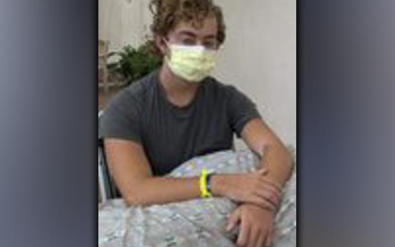 Jackson Davis is shown leaving the hospital after having emergency surgery.