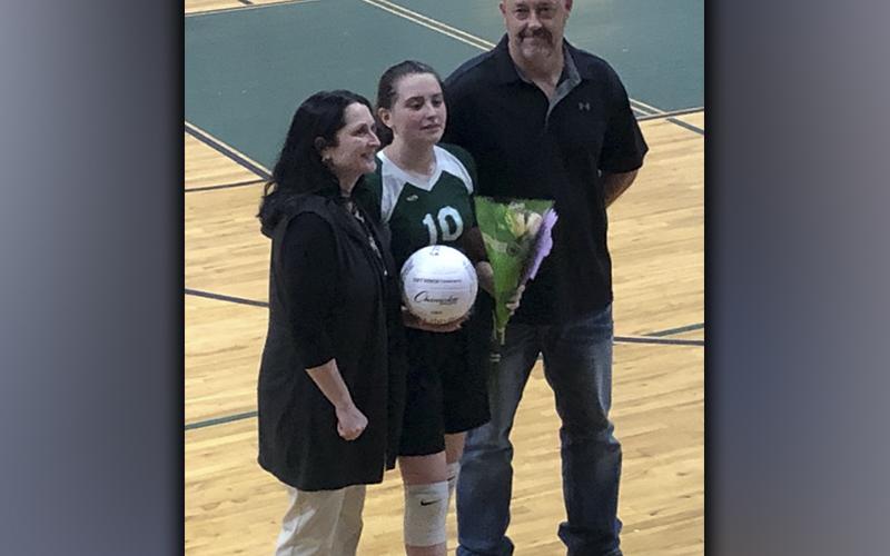 Mountain Area Christian Academy recently recognized their senior volleyball players on senior night Thursday, September 23. MACA senior Lacey Tipton is shown with her parents Mitchell and Dana Tipton.