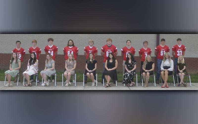 Copper Basin High School will have their 2021 homecoming ceremony Friday, October 15, during halftime of the Cougars and Bradley Knights game. Members of the homecoming court are, from left, front, freshman Zoe Green, sophomore Sarah Collis, junior Brintlie Beach, senior Channing Beach, senior Albani Dotson, senior Ally Foster, senior Laney Jory, junior Destiny Pittman, junior Sapporiah Ross and sophomore Emily Miller; and back, freshman Carder Lance, sophomore Kelle Shroth, junior Cadan Williams, senior Br