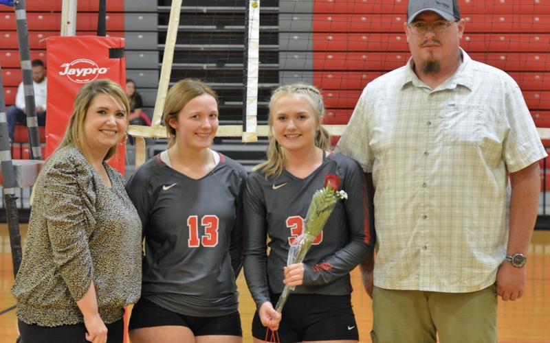 Channing Beach was recongized during senior night at the last home Lady Cougars volleyball game Thursday, September 23. Shown during the ceremony are, from left, Tina Hayes, mother; Brintlie Beach, sister; senior Beach, and B.J. Howard.