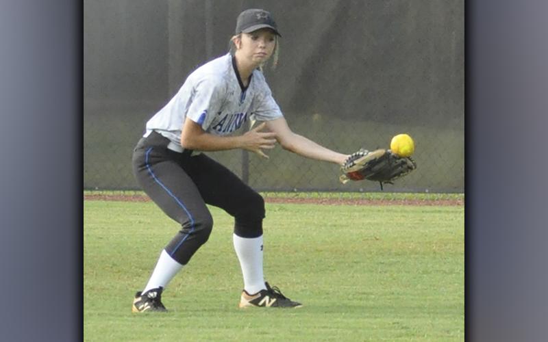 Jaylen Green snags a ball in recent action for the Fannin County Lady Rebel softball team.