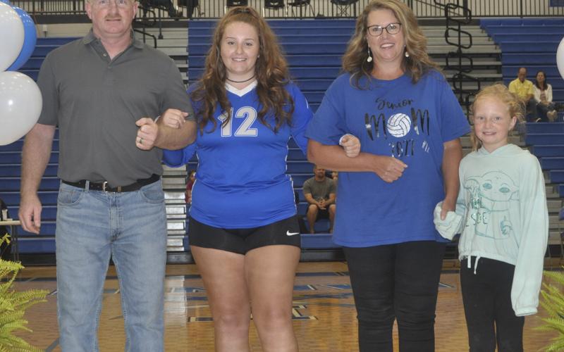 Fannin senior Lady Rebel Kaylie Kendall was recognized with the other volleyball seniors during their last home game of the year, Tuesday, October 5. Shown during the ceremony are, from left, Donnie Kendall, father; senior Kendall; Jill Kendall, mother; and Katelyn Kendall, sister.