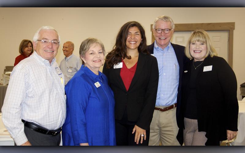 Enjoying the Eggs &amp; Issues Breakfast were, from left,  Georgia Mountains Health CEO Steven Miracle, Fannin County Family Connection Executive Director Sherry Morris, Fannin County Development Authority Executive Director Christie Gribble, family connection  board member Robert Gleadall, and UNG Blue Ridge Campus Executive Director Sandy Ott.