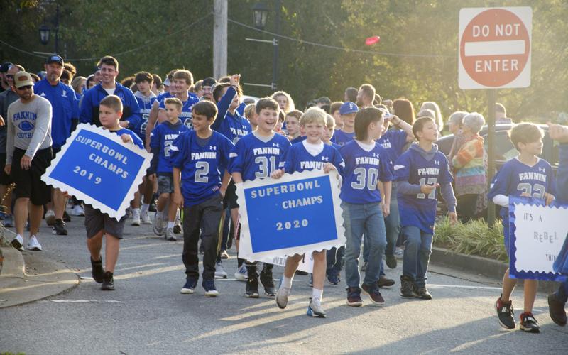These young Rebels show their team spirit during Fannin County High School’s Homecoming Parade Thursday, October 21. Reigning little league Superbowl champions are, from left, front, Levi Davis, Evander Patterson, Brantley Merrell, Kendrick Pack, Peyton Anderson and Jayden Hefner.