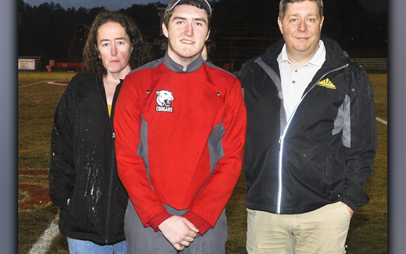 Copper Basin band senior Marshal Gourley was recognized Friday, October 29, before the Cougars last home football game of the season. Gourley is shown with his parents Clay and Connie Jo Gourley.
