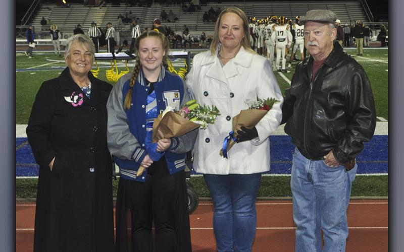 Fannin County High School band senior Lilly Davis was recognized along with the other band seniors Friday, November 5, at Fannin’s last home football game of the regular season. Shown during the ceremony are, from left, Diana Davis; senior Davis; Jaime Davis and Lou Davis.