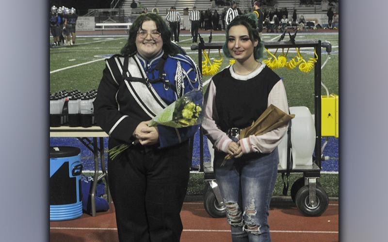 Z DeYoung was recognized with the other band seniors during Fannin County High School’s senior night ceremony Friday, November 5. Young, left, is shown with Kylee Cornelius.